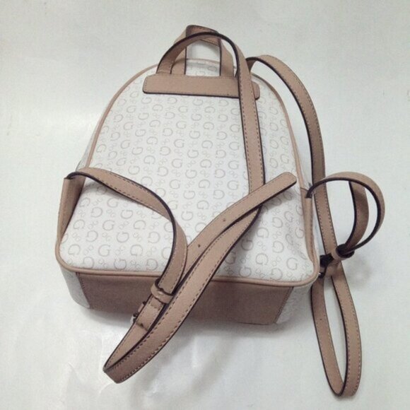Guess Monogram Logo Mini Backpack Tan And Cream - Picture 3 of 17
